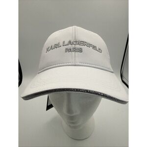 Karl Lagerfeld White Baseball Hat Embroidered Logo & Silver Glitter Trim OS NWT